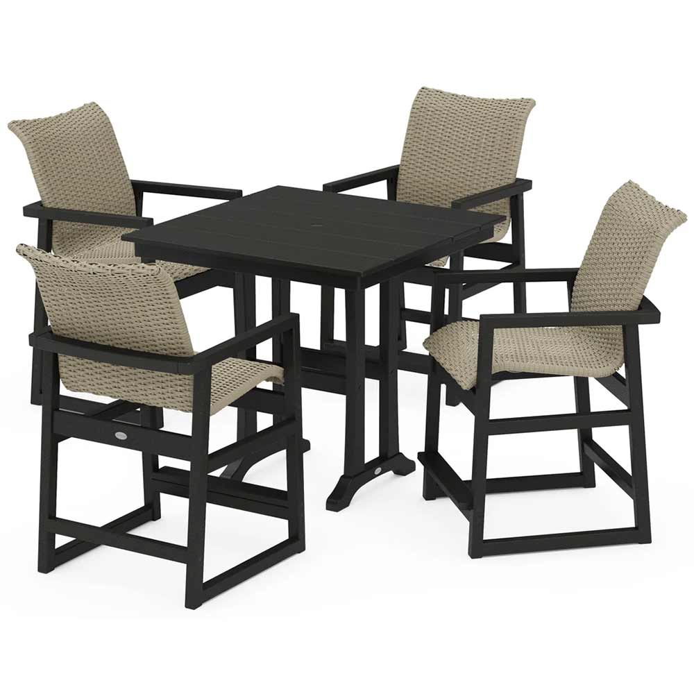POLYWOOD® EDGE Woven 5-Piece Farmhouse Counter Set with Trestle Legs - PWS2906-1