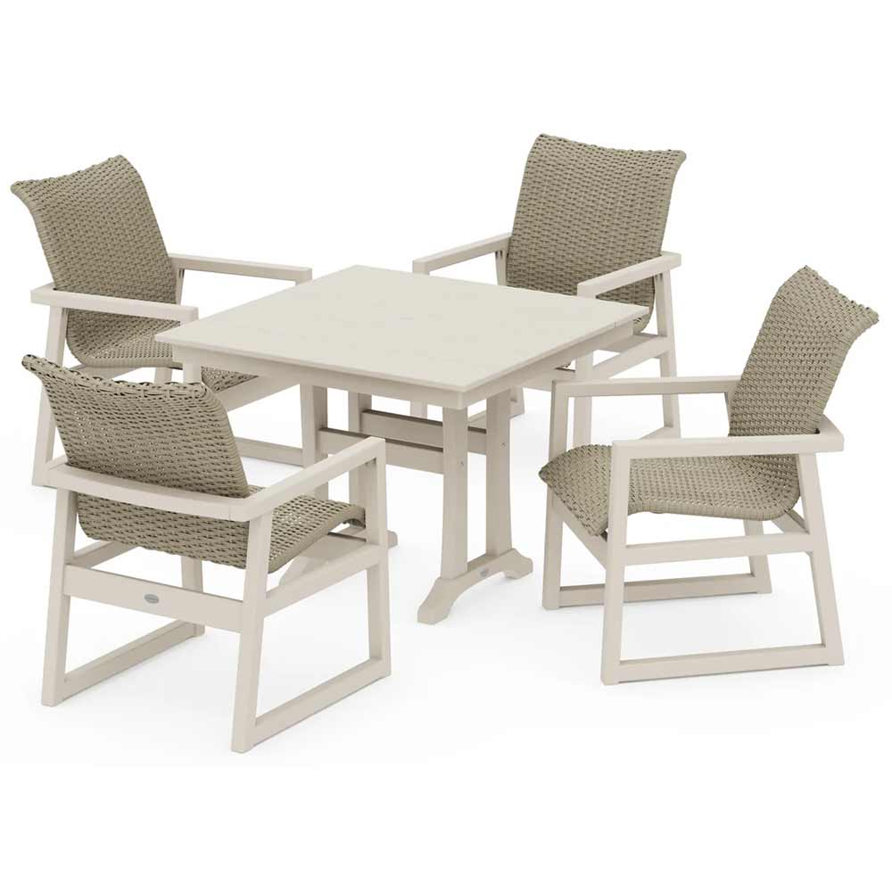 POLYWOOD® EDGE Woven 5-Piece Farmhouse Dining Set with Trestle Legs - PWS2885-1