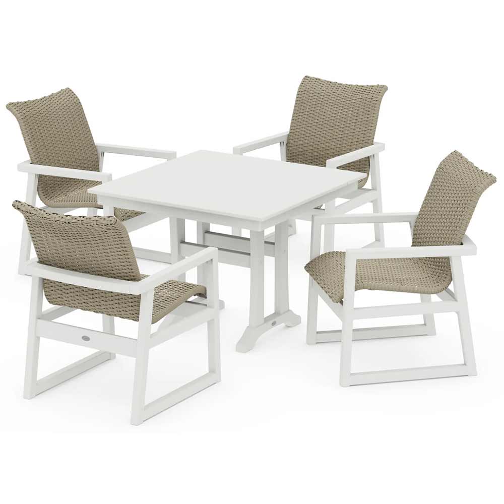 POLYWOOD® EDGE Woven 5-Piece Farmhouse Dining Set with Trestle Legs - PWS2885-1