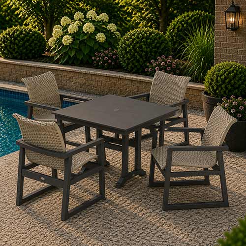 POLYWOOD® EDGE Woven 5-Piece Farmhouse Dining Set with Trestle Legs - PWS2885-1