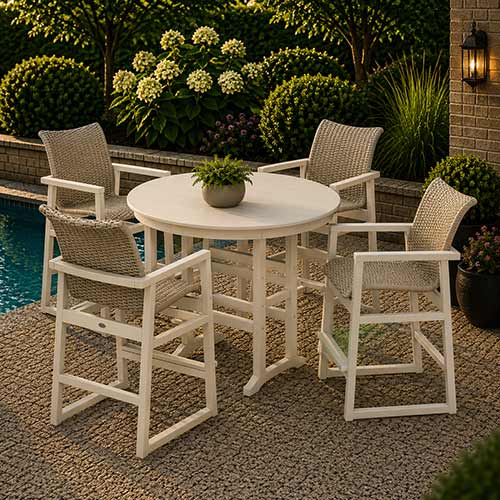 POLYWOOD® EDGE Woven 5-Piece Round Farmhouse Bar Set - PWS3334-1