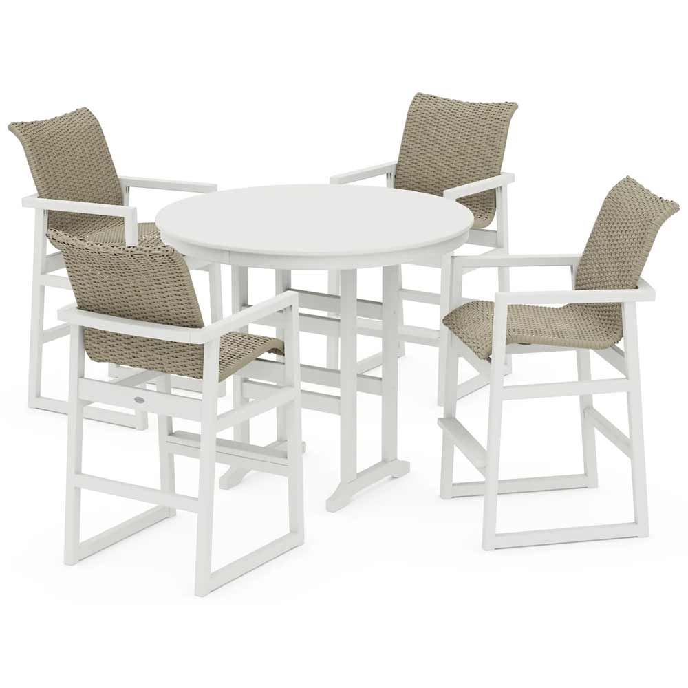 POLYWOOD® EDGE Woven 5-Piece Round Farmhouse Bar Set - PWS3334-1