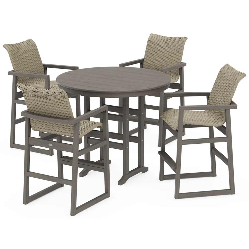 POLYWOOD® EDGE Woven 5-Piece Round Farmhouse Bar Set - PWS3334-1