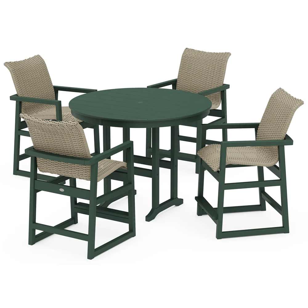 POLYWOOD® EDGE Woven 5-Piece Round Farmhouse Counter Set - PWS3335-1