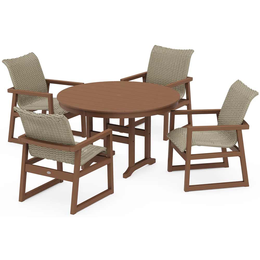 POLYWOOD® EDGE Woven 5-Piece Round Farmhouse Dining Set - PWS3482-1