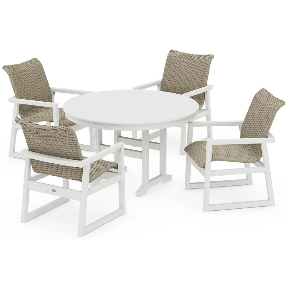 POLYWOOD® EDGE Woven 5-Piece Round Farmhouse Dining Set - PWS3482-1