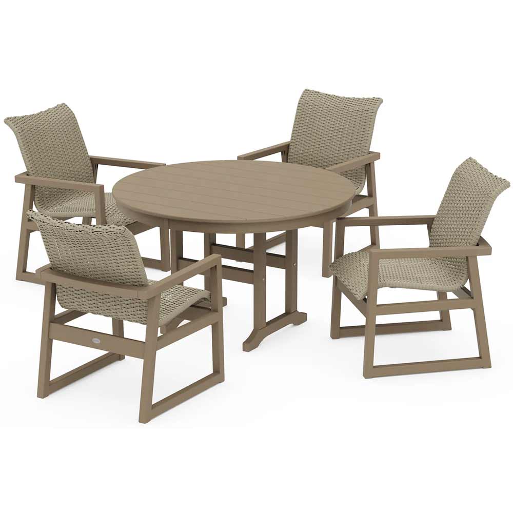 POLYWOOD® EDGE Woven 5-Piece Round Farmhouse Dining Set - PWS3482-1