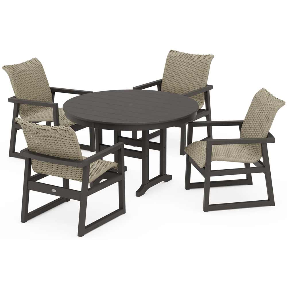 POLYWOOD® EDGE Woven 5-Piece Round Farmhouse Dining Set - PWS3482-1