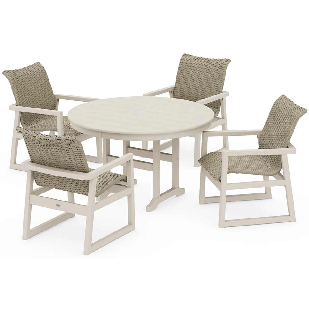 POLYWOOD® EDGE Woven 5-Piece Round Farmhouse Dining Set - PWS3482-1