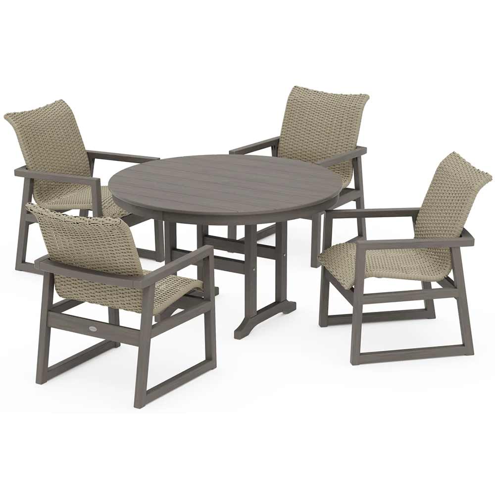 POLYWOOD® EDGE Woven 5-Piece Round Farmhouse Dining Set - PWS3482-1