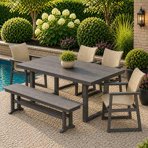 POLYWOOD® EDGE Woven 6-Piece Dining Set with Bench - PWS2881-1