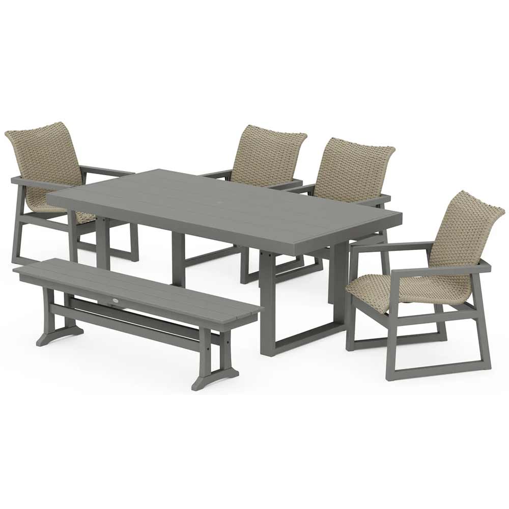 POLYWOOD® EDGE Woven 6-Piece Dining Set with Bench - PWS2881-1