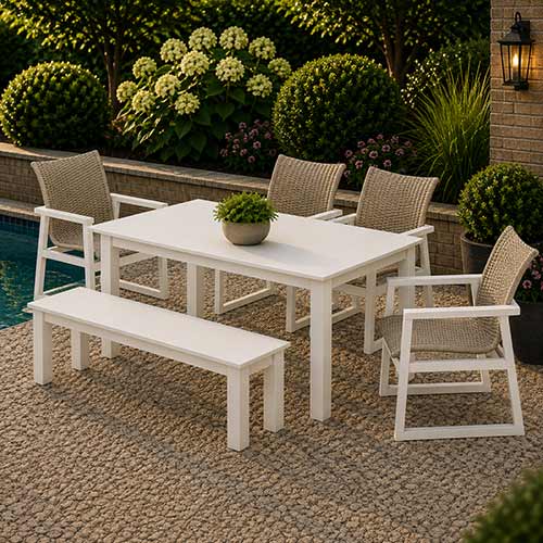 POLYWOOD® EDGE Woven 6-Piece Parsons Dining Set with Bench - PWS2890-1