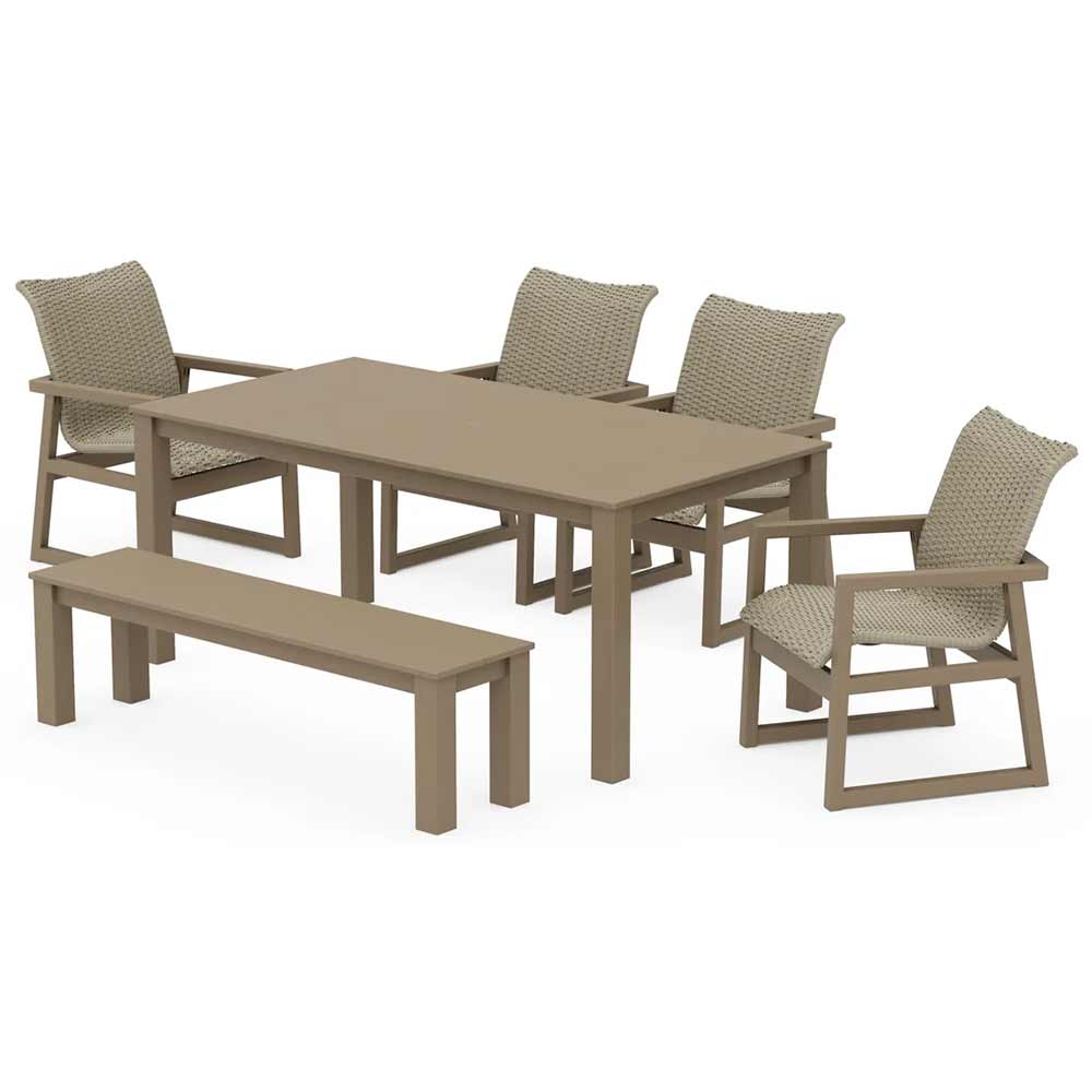 POLYWOOD® EDGE Woven 6-Piece Parsons Dining Set with Bench - PWS2890-1