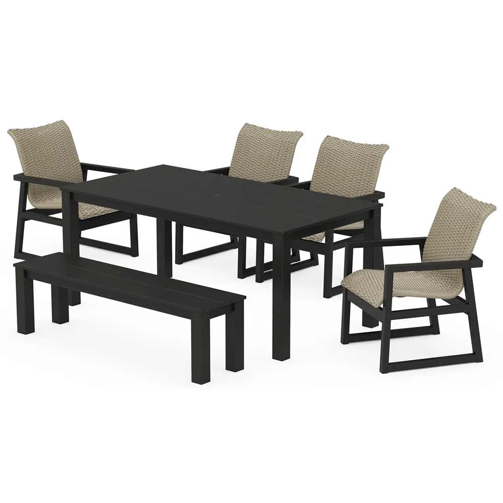 POLYWOOD® EDGE Woven 6-Piece Parsons Dining Set with Bench - PWS2890-1