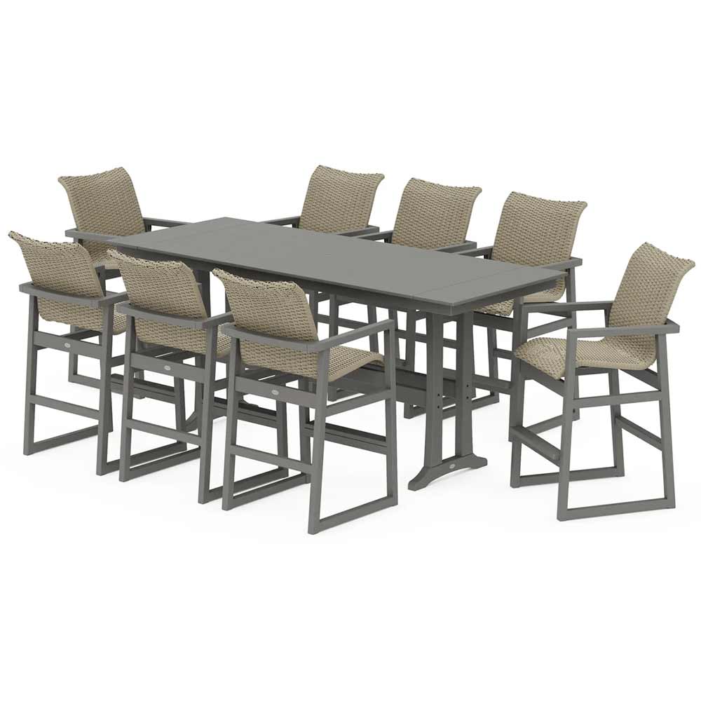 POLYWOOD® EDGE Woven 9-Piece Farmhouse Bar Set with Trestle Legs - PWS2893-1