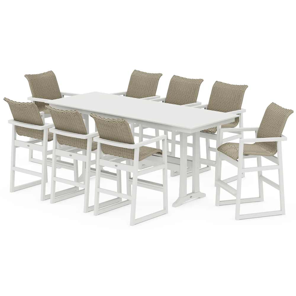 POLYWOOD® EDGE Woven 9-Piece Farmhouse Bar Set with Trestle Legs - PWS2893-1