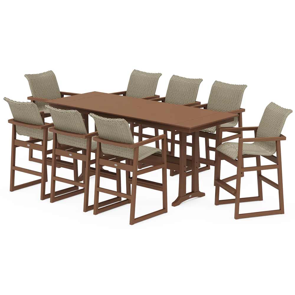 POLYWOOD® EDGE Woven 9-Piece Farmhouse Bar Set with Trestle Legs - PWS2893-1