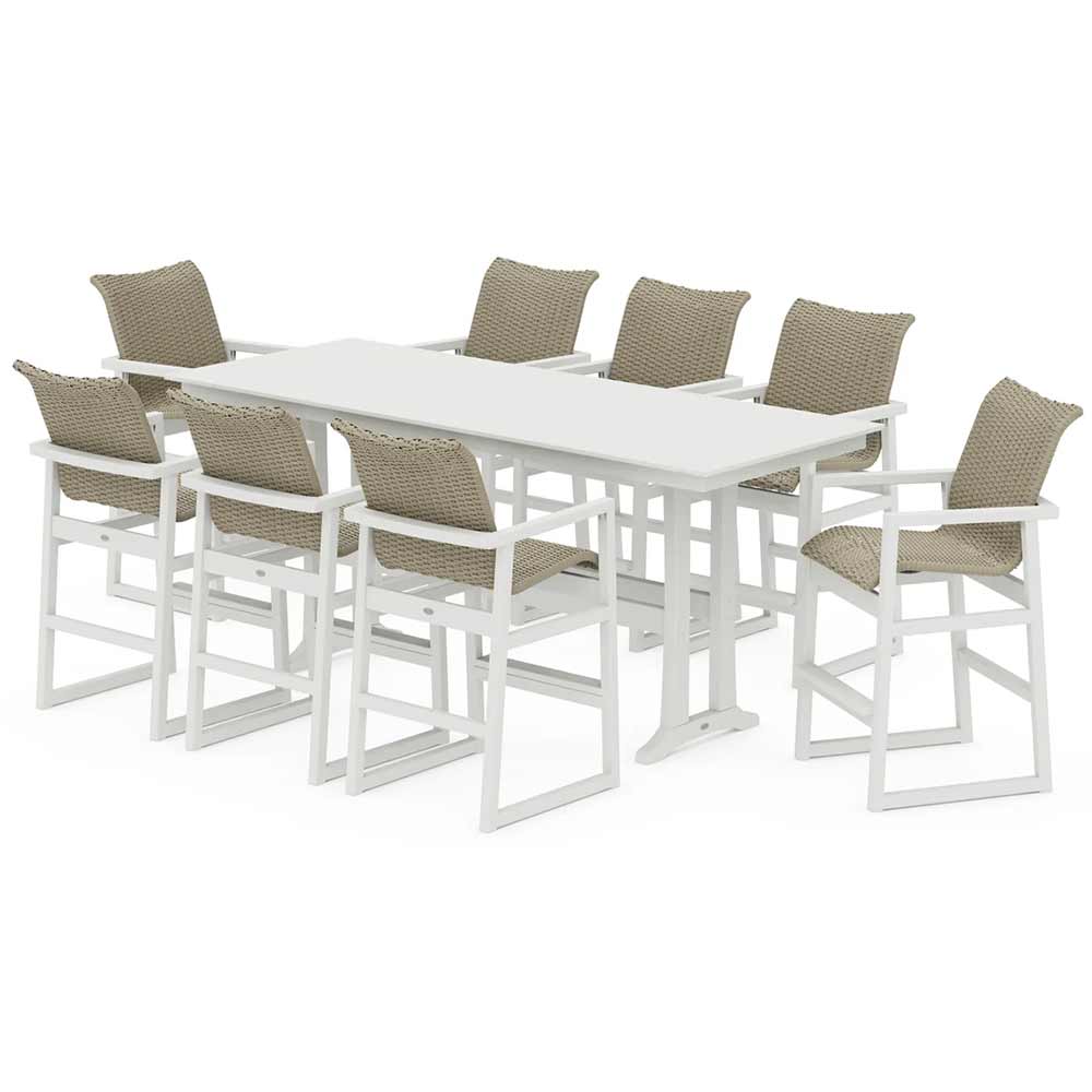 POLYWOOD® EDGE Woven 9-Piece Farmhouse Bar Set with Trestle Legs - PWS2893-1