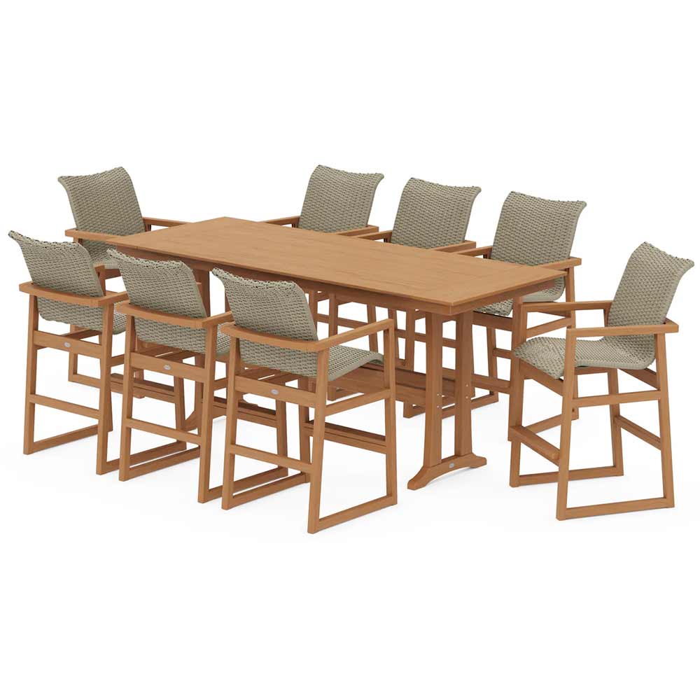 POLYWOOD® EDGE Woven 9-Piece Farmhouse Bar Set with Trestle Legs - PWS2893-1