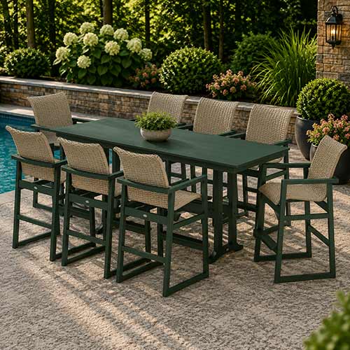 POLYWOOD® EDGE Woven 9-Piece Farmhouse Bar Set with Trestle Legs - PWS2893-1