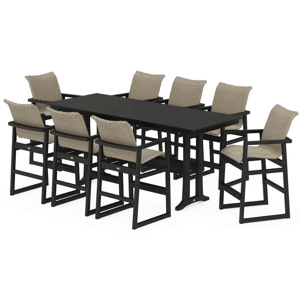 POLYWOOD® EDGE Woven 9-Piece Farmhouse Bar Set with Trestle Legs - PWS2893-1