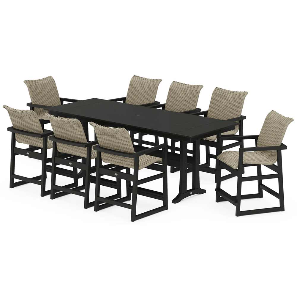 POLYWOOD® EDGE Woven 9-Piece Farmhouse Counter Set with Trestle Legs - PWS2902-1