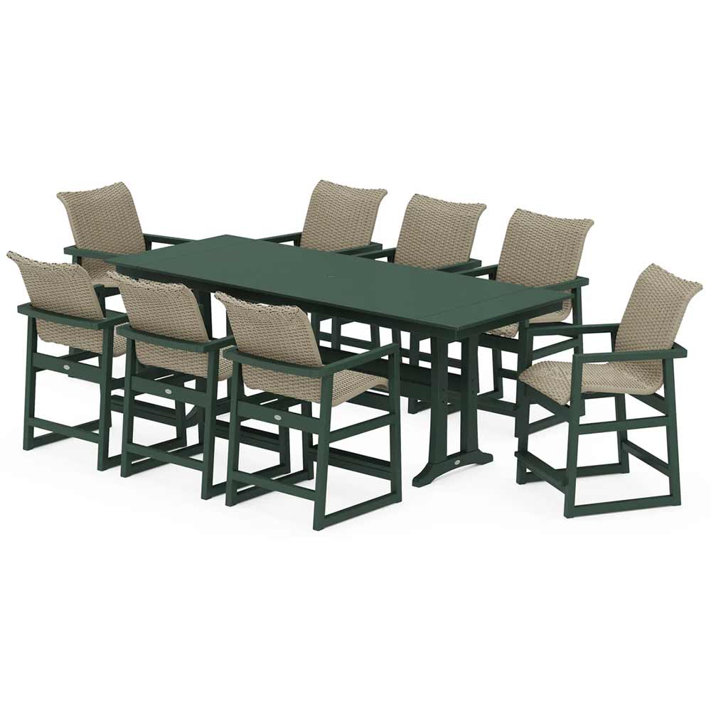 POLYWOOD® EDGE Woven 9-Piece Farmhouse Counter Set with Trestle Legs - PWS2902-1