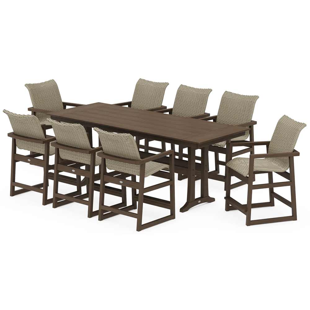 POLYWOOD® EDGE Woven 9-Piece Farmhouse Counter Set with Trestle Legs - PWS2902-1