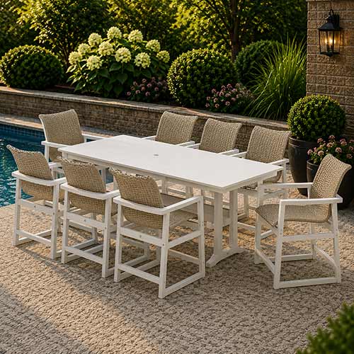 POLYWOOD® EDGE Woven 9-Piece Farmhouse Counter Set with Trestle Legs - PWS2902-1