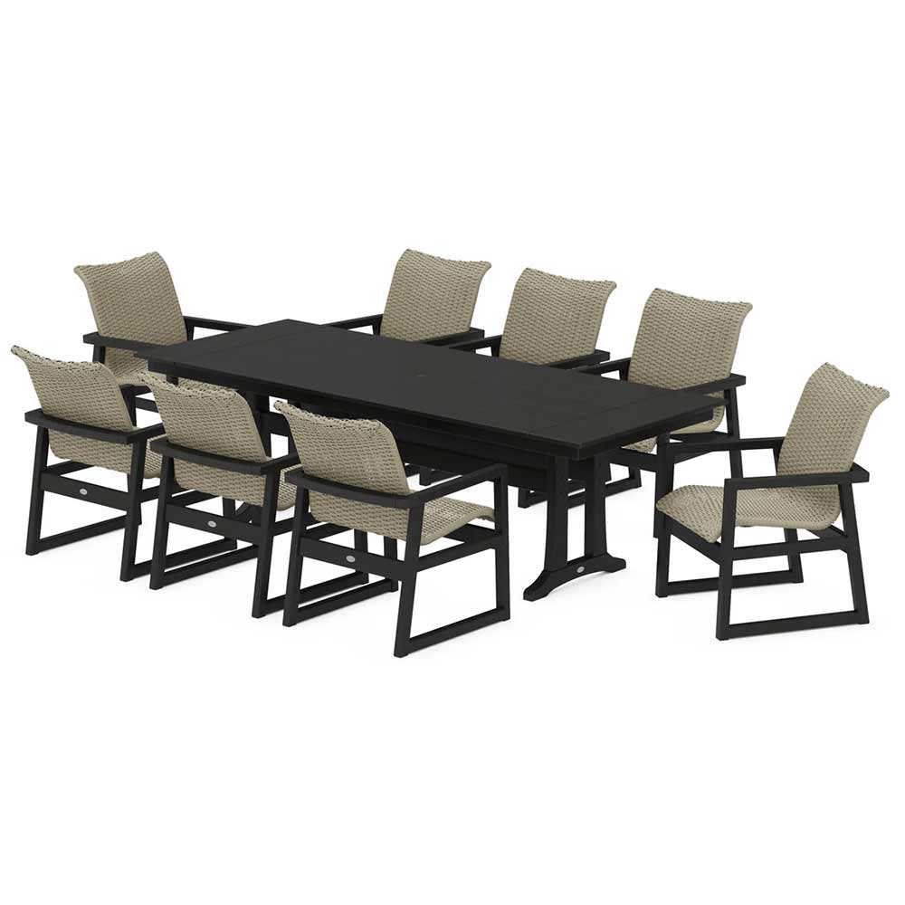 POLYWOOD® EDGE Woven 9-Piece Farmhouse Dining Set with Trestle Legs - PWS2876-1
