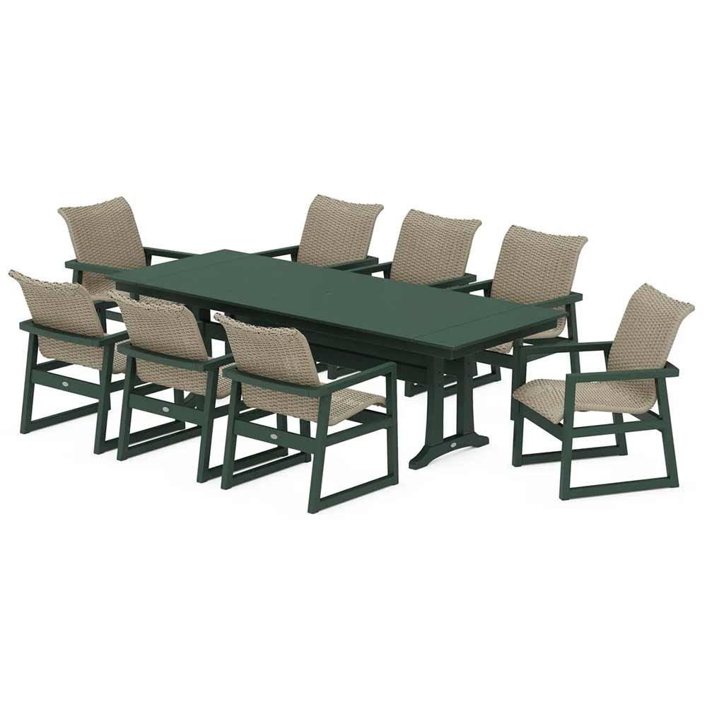 POLYWOOD® EDGE Woven 9-Piece Farmhouse Dining Set with Trestle Legs - PWS2876-1