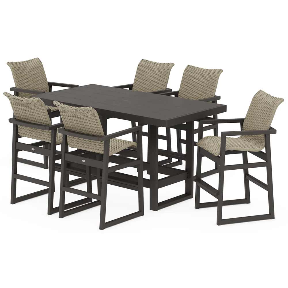 POLYWOOD® EDGE Woven Arm Chair 7-Piece Bar Set - PWS2894-1