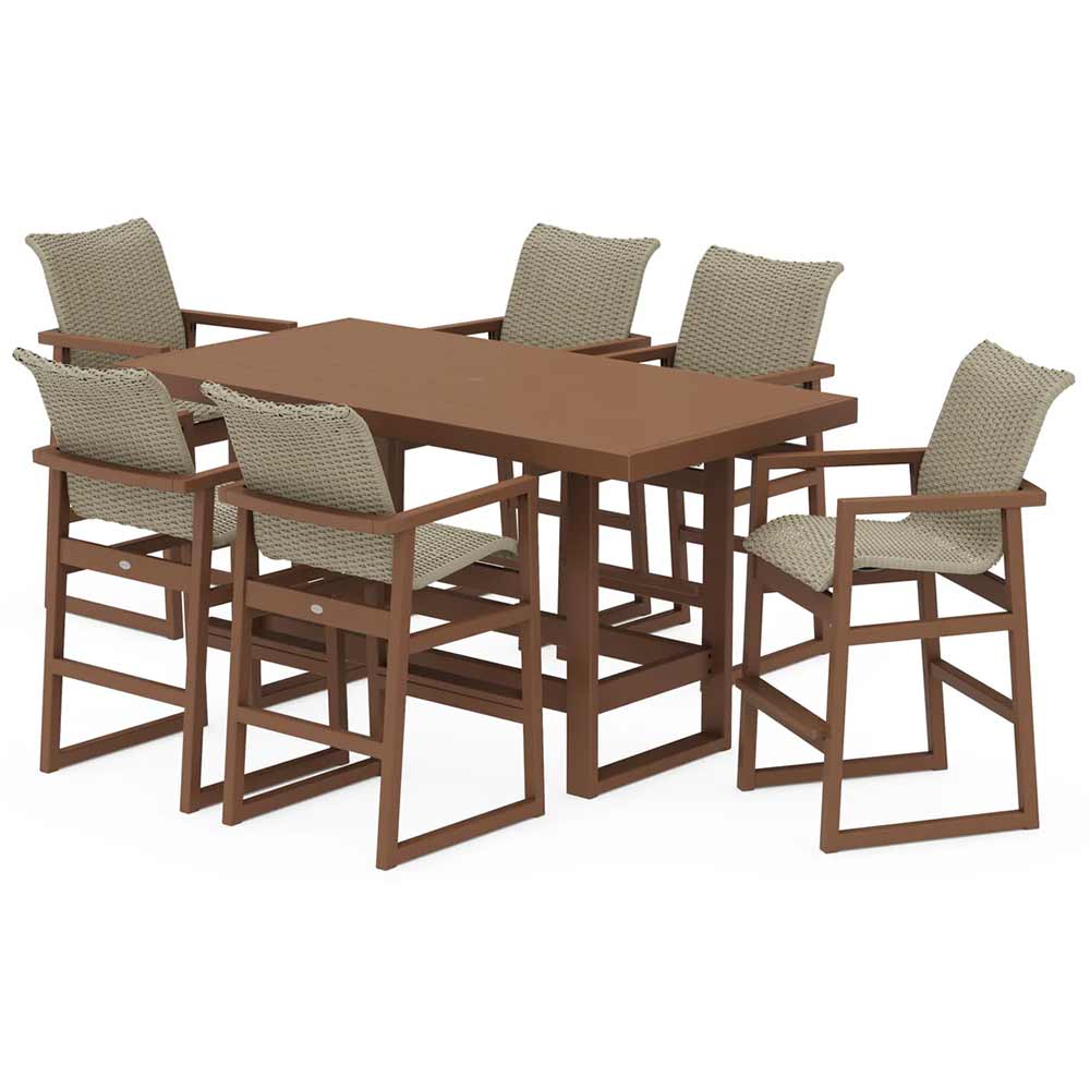POLYWOOD® EDGE Woven Arm Chair 7-Piece Bar Set - PWS2894-1