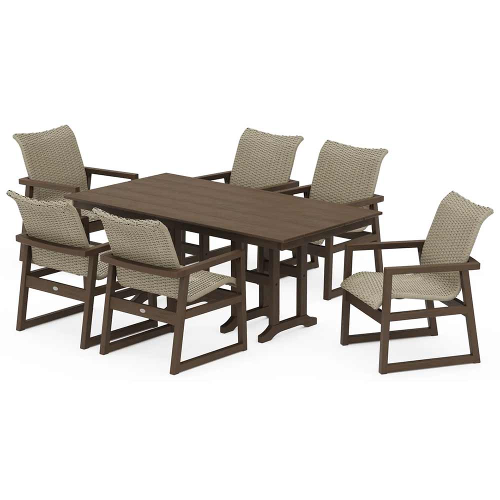 POLYWOOD® EDGE Woven Arm Chair 7-Piece Farmhouse Dining Set - PWS3483-1
