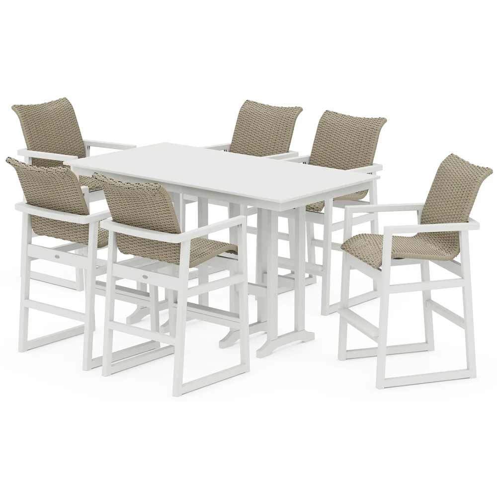 POLYWOOD® EDGE Woven Arm Chair 7-Piece Farmhouse Bar Set - PWS3333-1