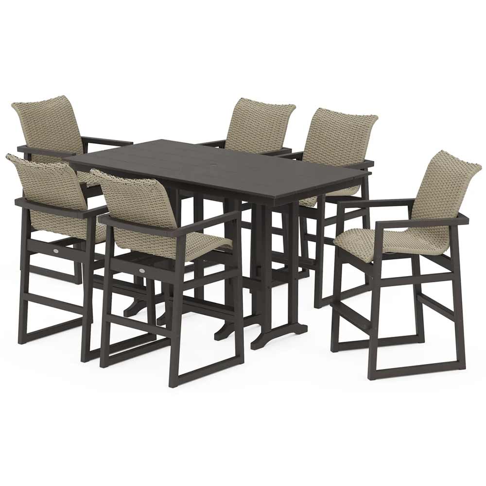 POLYWOOD® EDGE Woven Arm Chair 7-Piece Farmhouse Bar Set - PWS3333-1