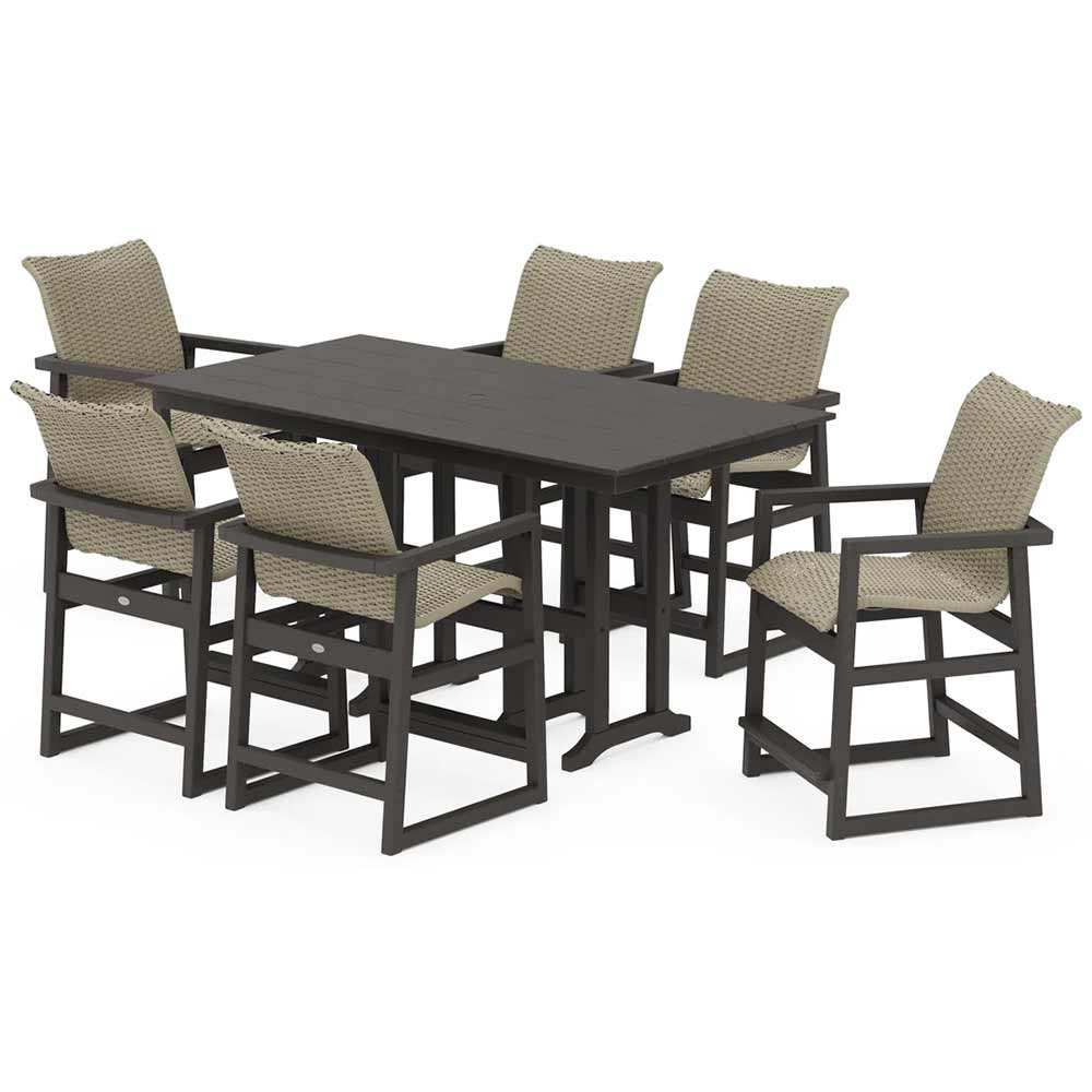POLYWOOD® EDGE Woven Arm Chair 7-Piece Farmhouse Counter Set - PWS3340-1