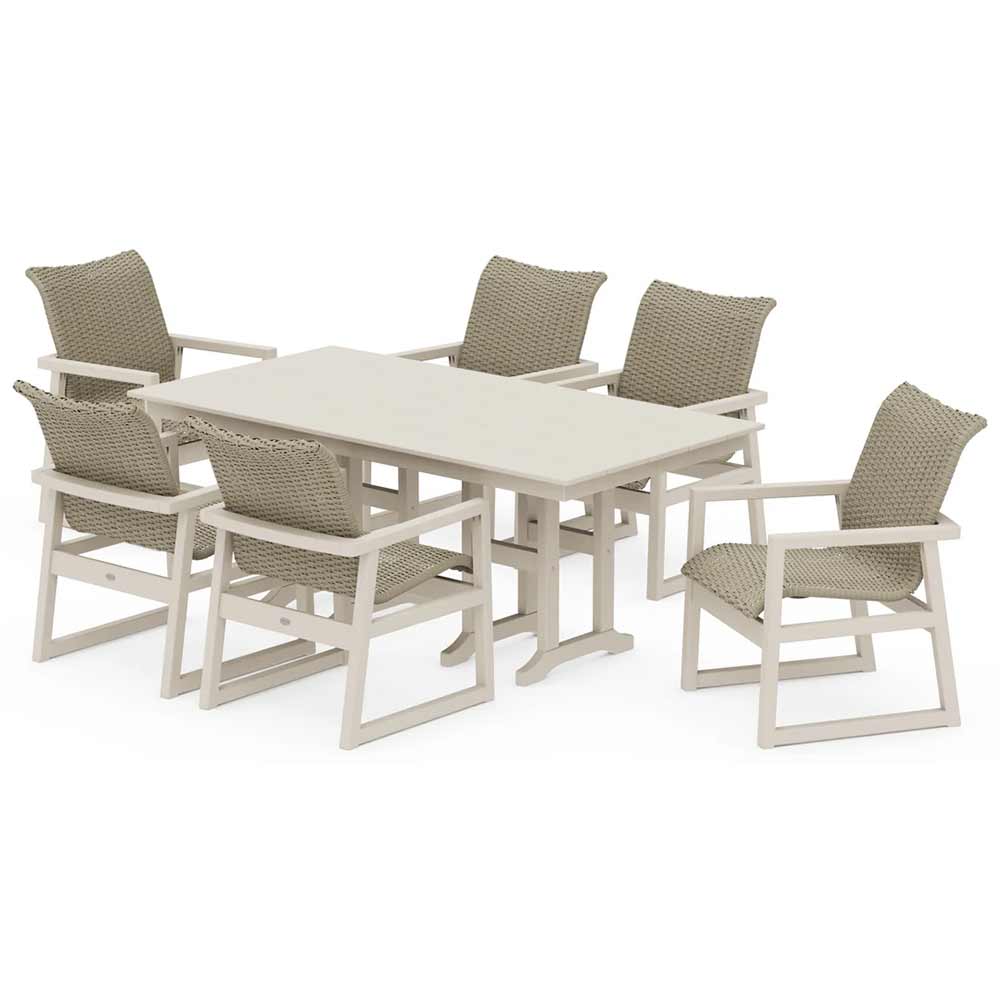 POLYWOOD® EDGE Woven Arm Chair 7-Piece Farmhouse Dining Set - PWS3483-1