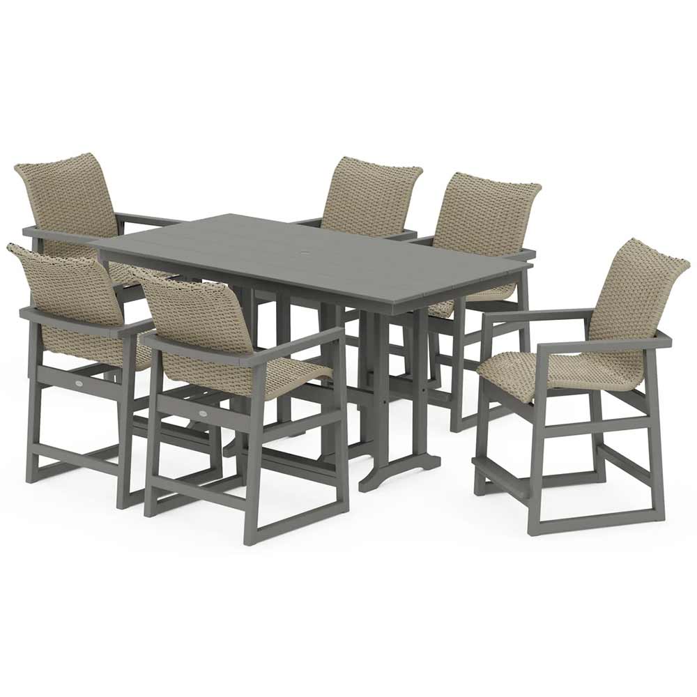 POLYWOOD® EDGE Woven Arm Chair 7-Piece Farmhouse Counter Set - PWS3340-1