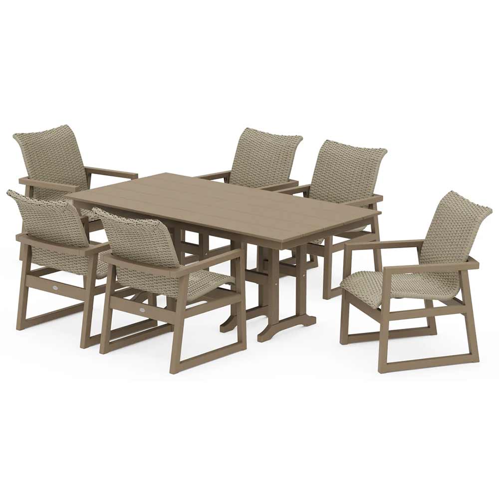 POLYWOOD® EDGE Woven Arm Chair 7-Piece Farmhouse Dining Set - PWS3483-1