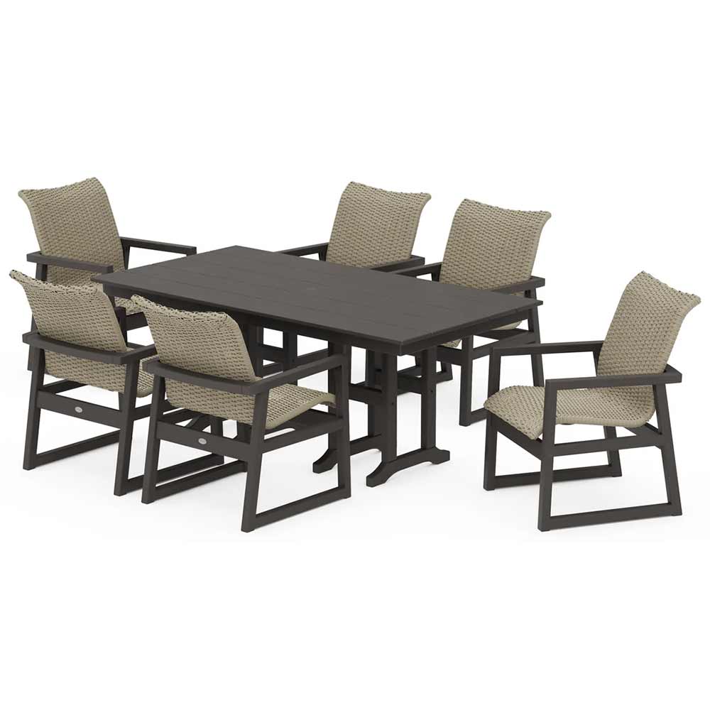 POLYWOOD® EDGE Woven Arm Chair 7-Piece Farmhouse Dining Set - PWS3483-1