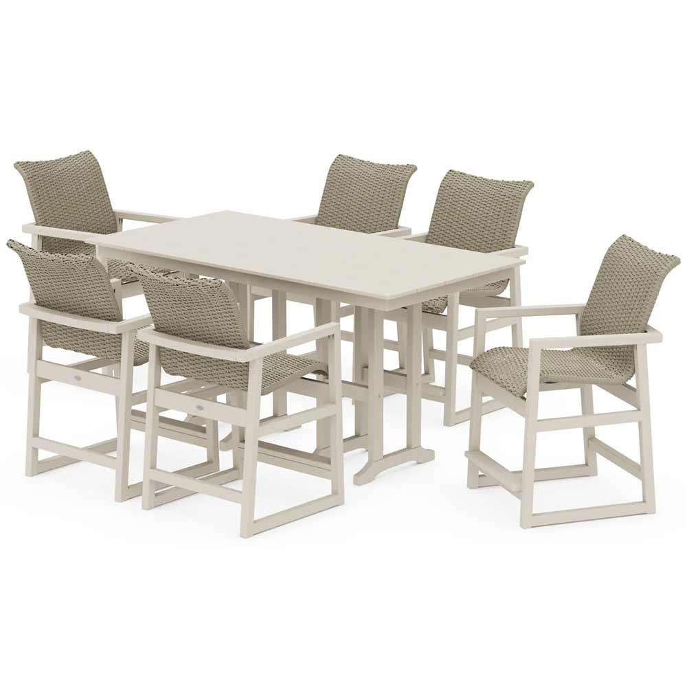 POLYWOOD® EDGE Woven Arm Chair 7-Piece Farmhouse Counter Set - PWS3340-1