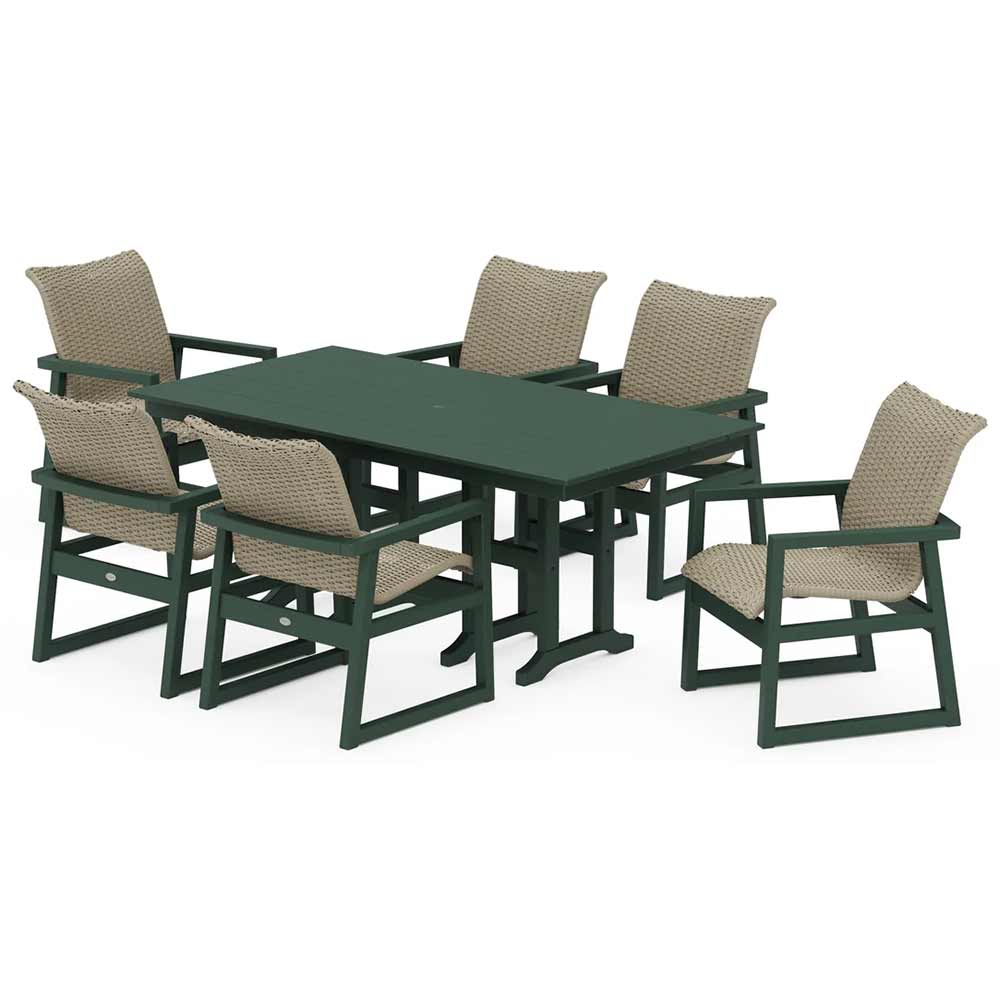 POLYWOOD® EDGE Woven Arm Chair 7-Piece Farmhouse Dining Set - PWS3483-1