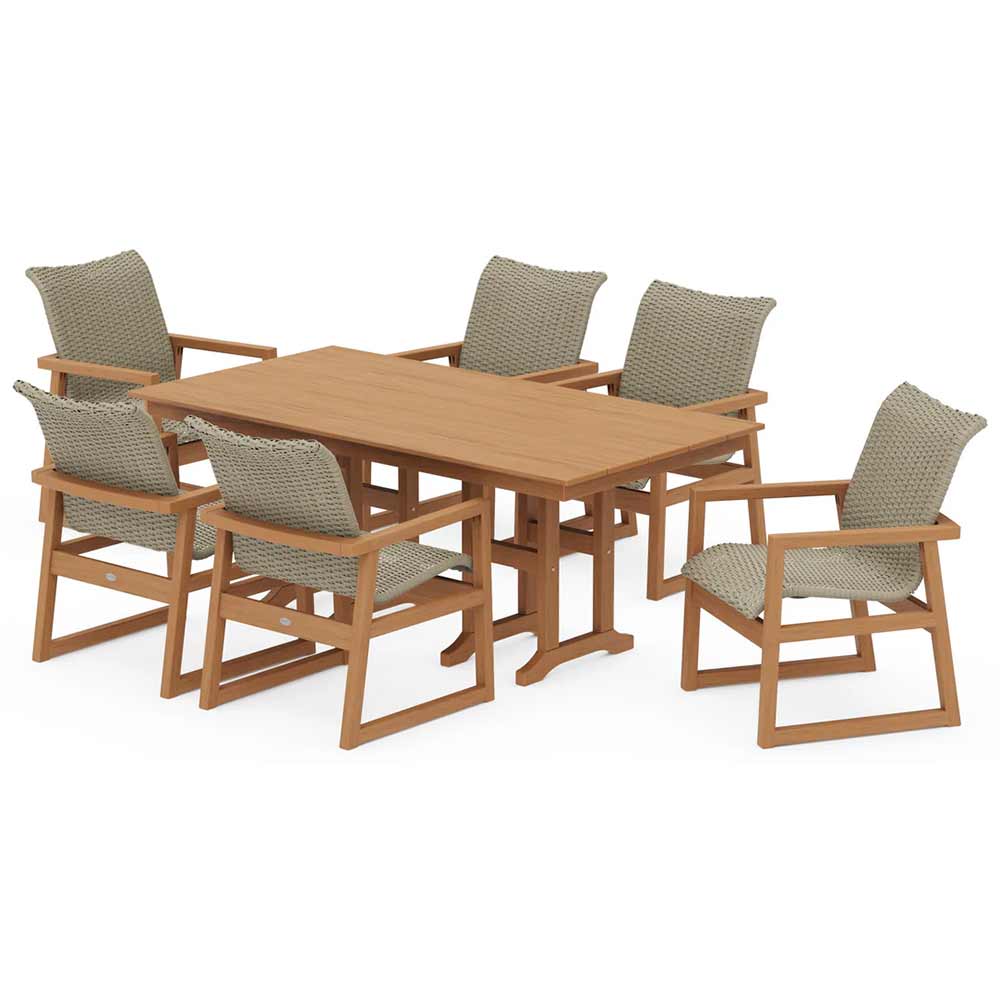 POLYWOOD® EDGE Woven Arm Chair 7-Piece Farmhouse Dining Set - PWS3483-1