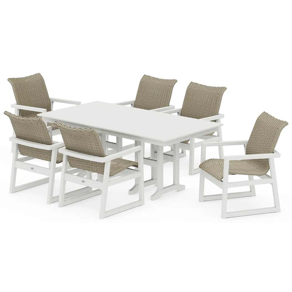 POLYWOOD® EDGE Woven Arm Chair 7-Piece Farmhouse Dining Set - PWS3483-1