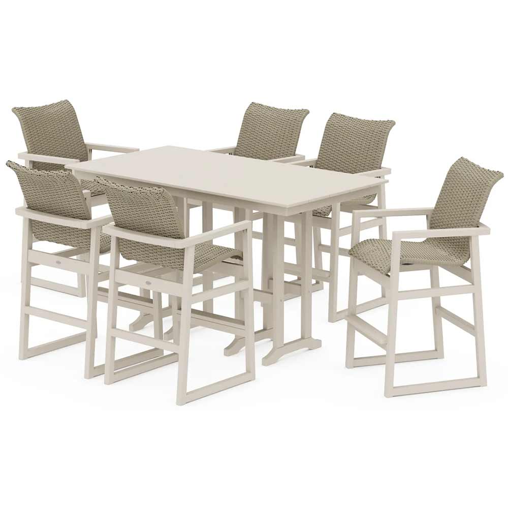 POLYWOOD® EDGE Woven Arm Chair 7-Piece Farmhouse Bar Set - PWS3333-1