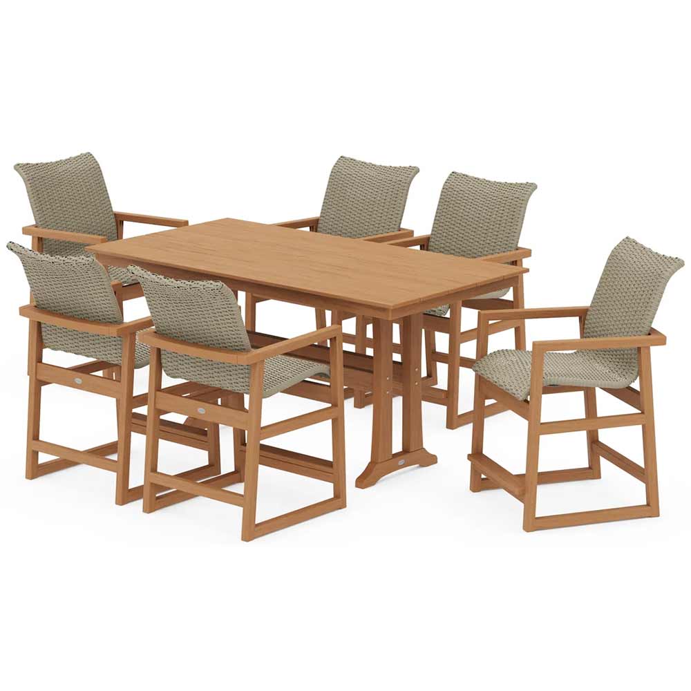 POLYWOOD® EDGE Woven Arm Chair 7-Piece Farmhouse Counter Set with Trestle Legs - PWS2905-1