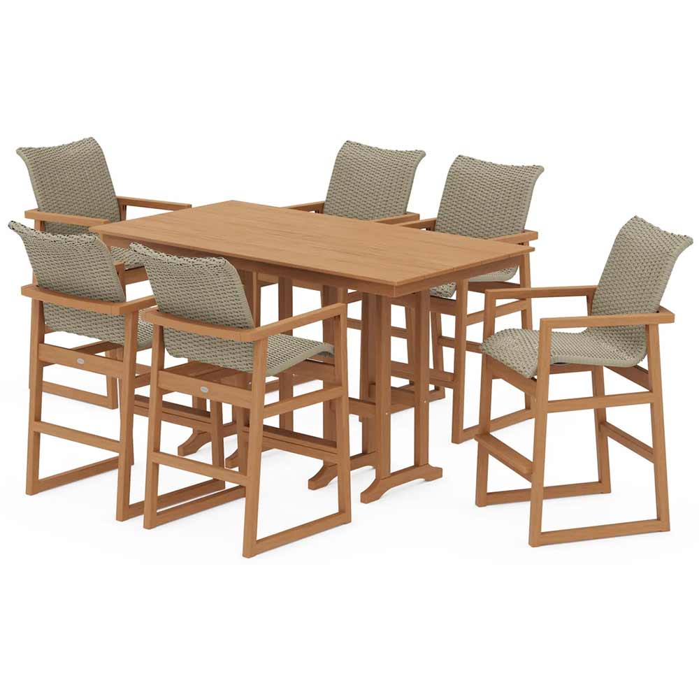 POLYWOOD® EDGE Woven Arm Chair 7-Piece Farmhouse Bar Set - PWS3333-1