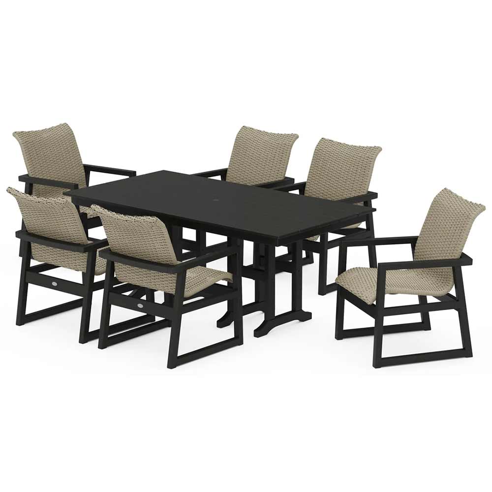 POLYWOOD® EDGE Woven Arm Chair 7-Piece Farmhouse Dining Set - PWS3483-1